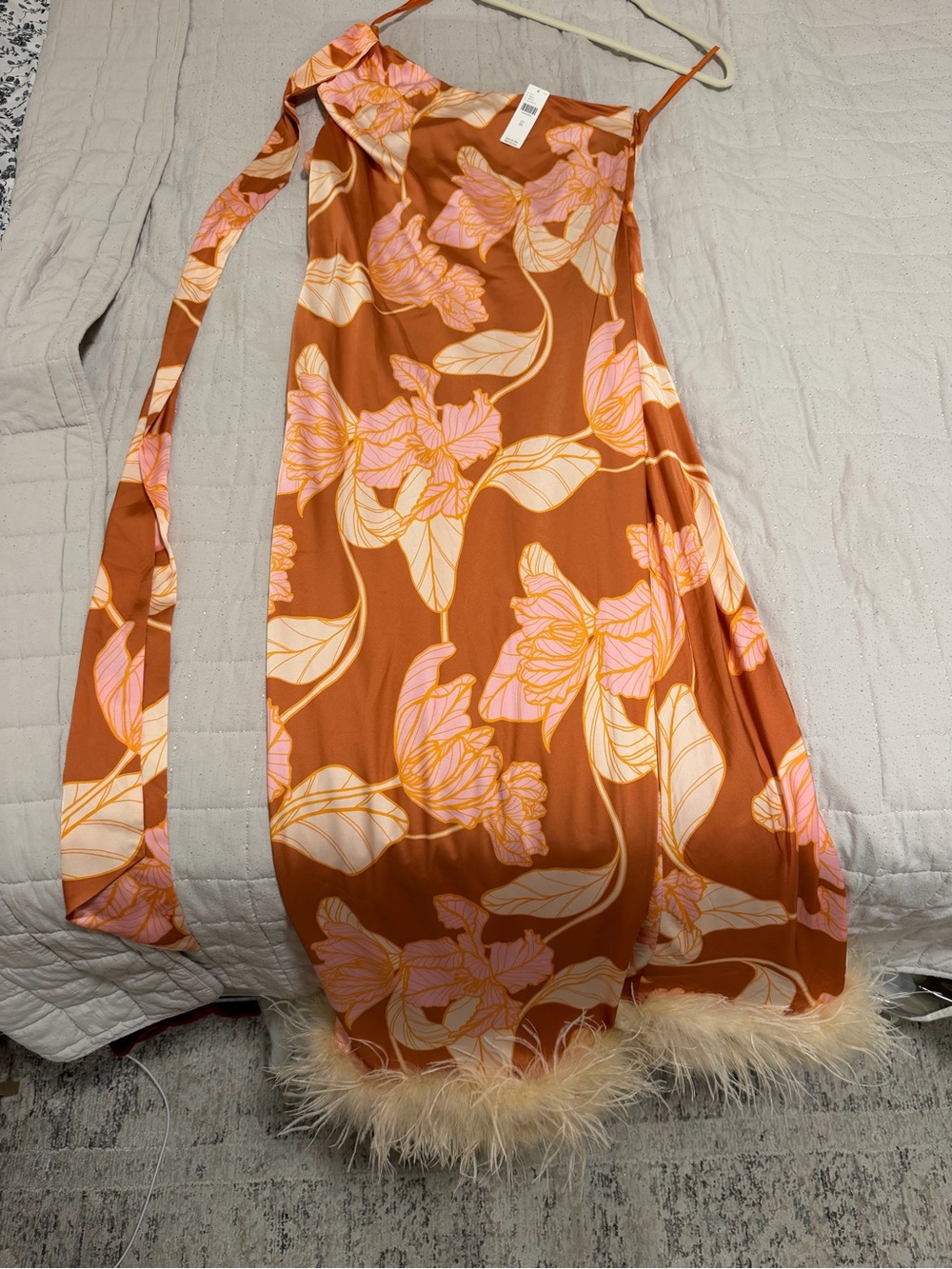 Hutch Rust Floral One-Shoulder Midi Dress with Feather Hem - Picture 5 of 5